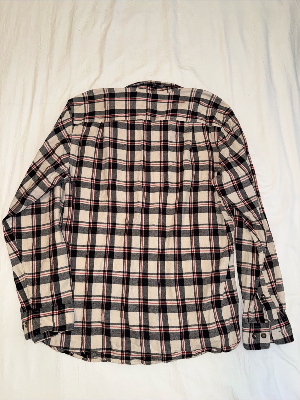 Men's Plaid Button-Down Shirt in Cream, Black & Red - Picture 2 of 2